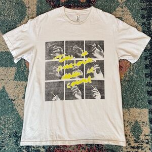White Cotton Streetwear T-Shirt with Yellow Accents